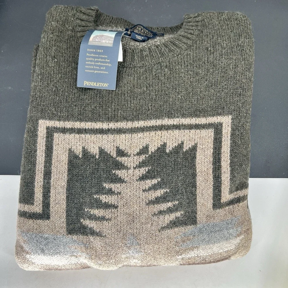 Pendleton Men's Shetland Wool Harding Crew Neck Sweater Size 2XL Beautiful Green